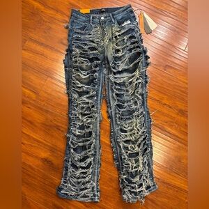 American Bazi Ripped Blue Straight Leg Jeans